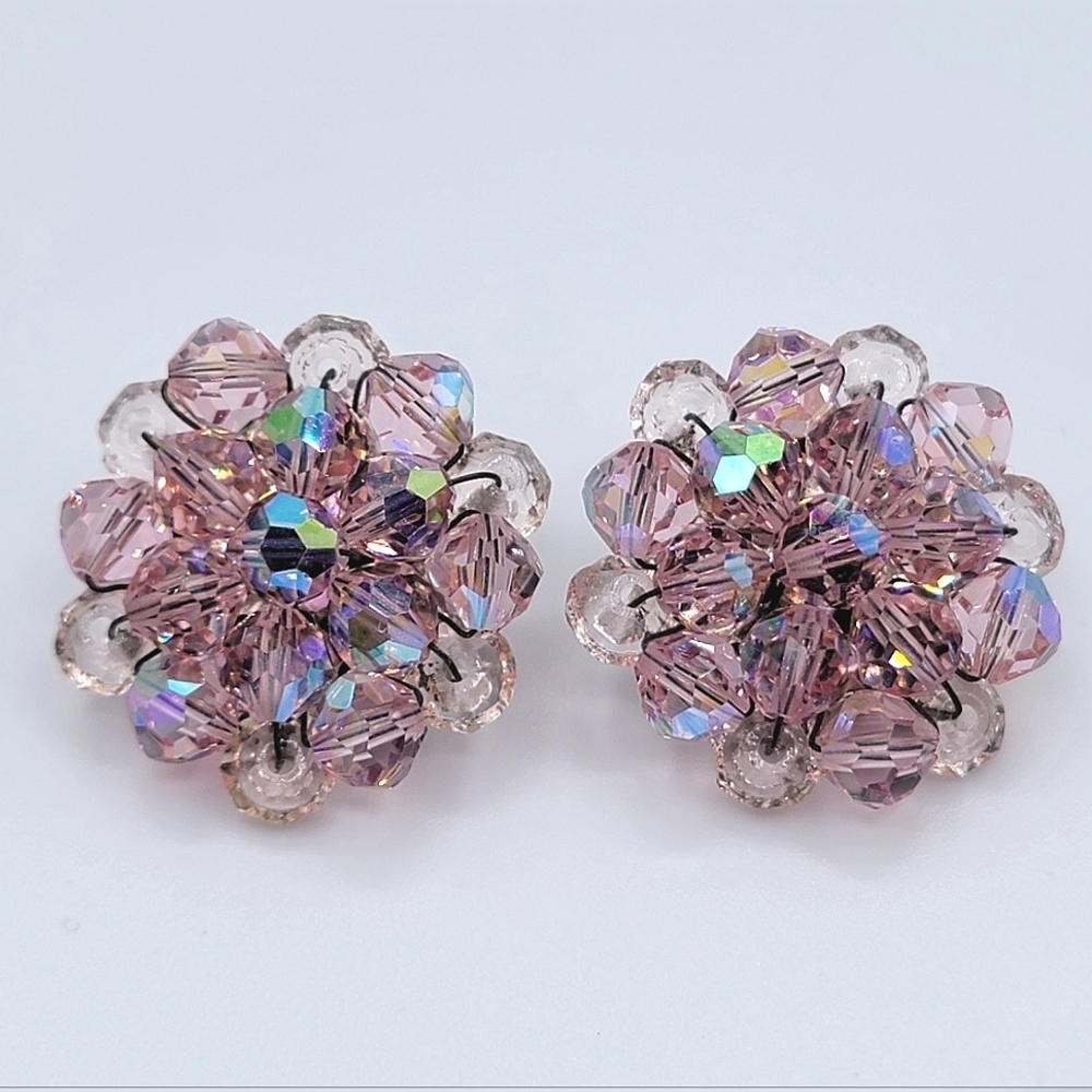 Vintage Pink AB Crystal Earrings #2257